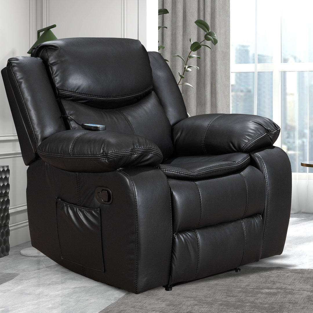 Kokal Wide Seating Durable Synthetic Leather Recliner with Massage and Heat Functions